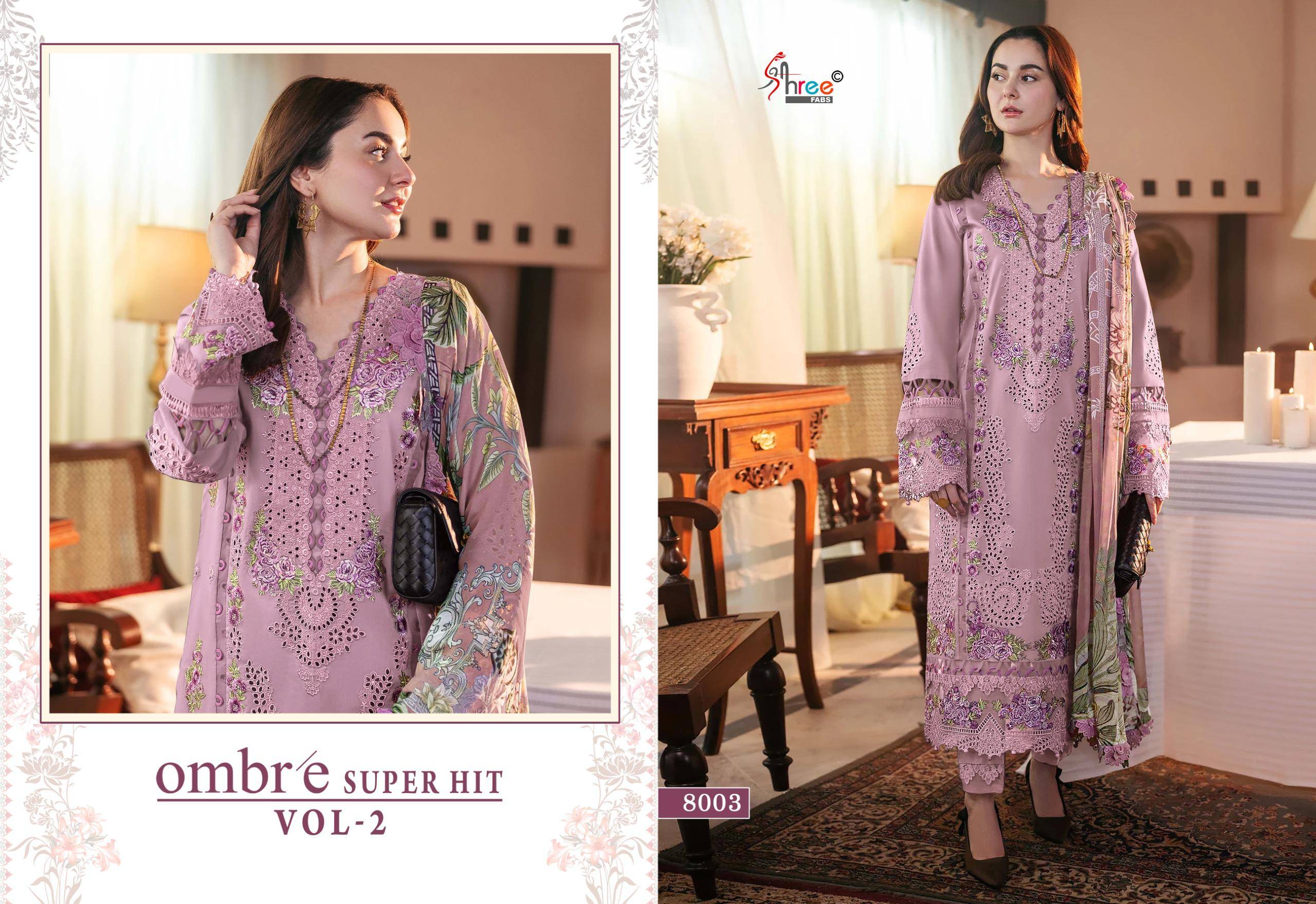 OMBRE SUPER HIT VOL-2 BY Shree Fabs 8001 TO 8006 SERIES Pakistani Stylish Embroidered Pure cotton Dresses At Wholesale Price